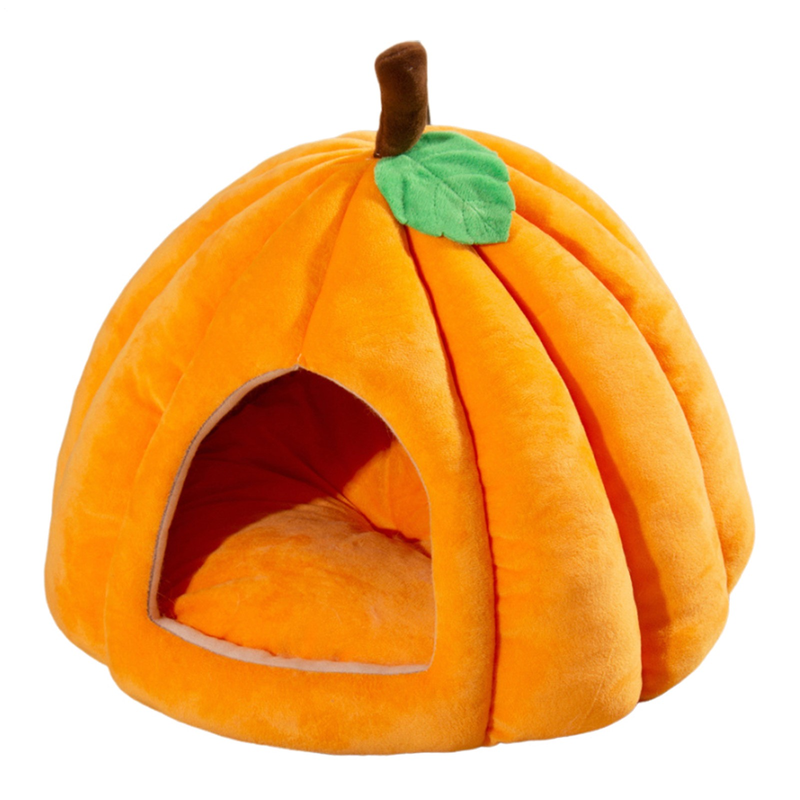 Pumpkin Cat Bed Cute Halloween Cat House Warm Pet Cave Semi-Enclosed Sleeping