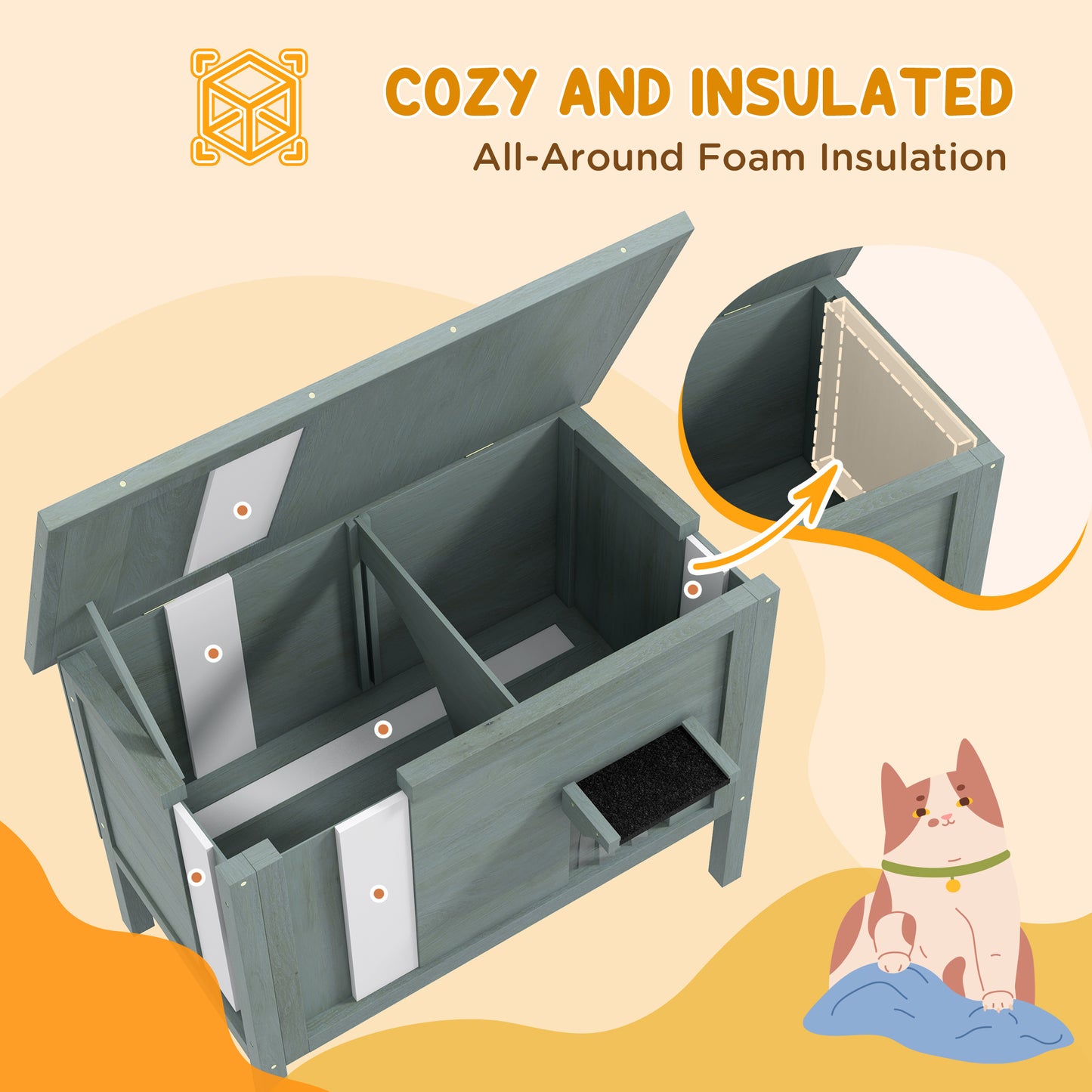 PawHut Outdoor Feral Cat House Insulated w/ Openable Roof