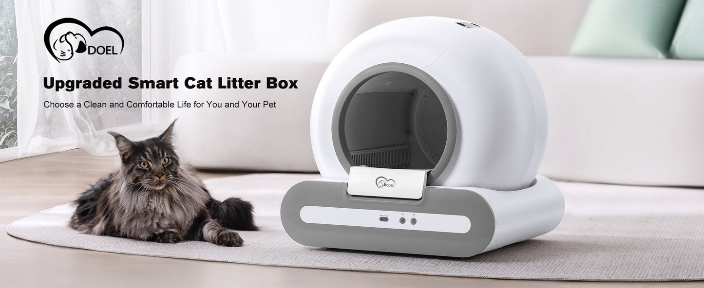 DOEL Self Cleaning Cat Litter Box Automatic 65L APP Control w/ Trash Bags & Mat
