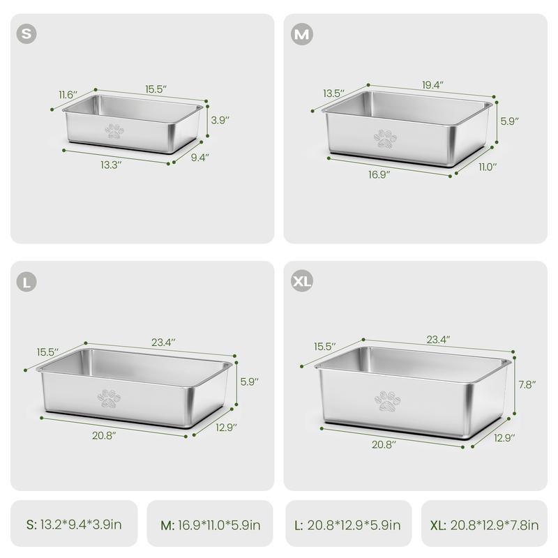 PTLOM Stainless Steel Cat Litter Box High Side, No Lid Large Space, Splash-proof Non-stick Cat Pet Supplies Paws TikTokShopSummerTurnup