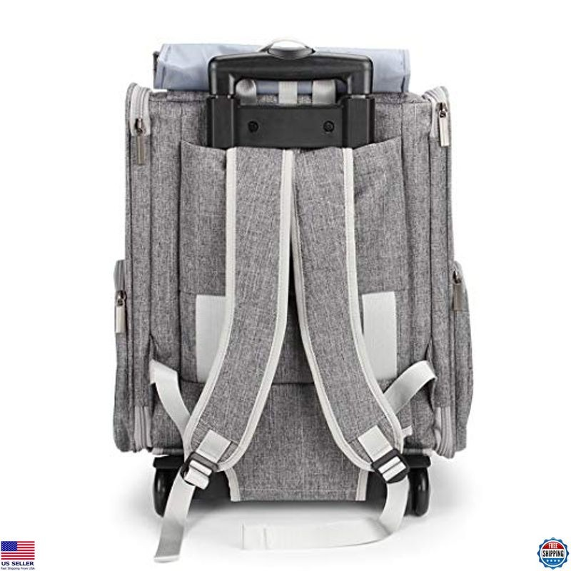 Pet Rolling Carrier Backpack with Wheels for Dogs, Cats & Puppies - Grey Trolley