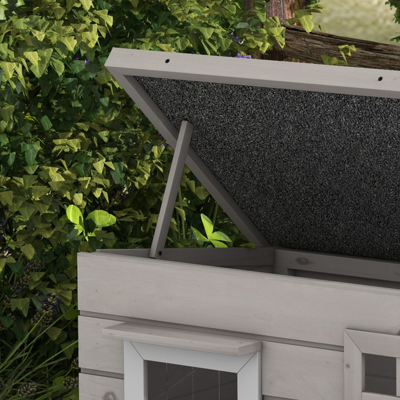 PawHut Outdoor Wooden Cat House with Openable Top, Asphalt Roof, Window, Grey