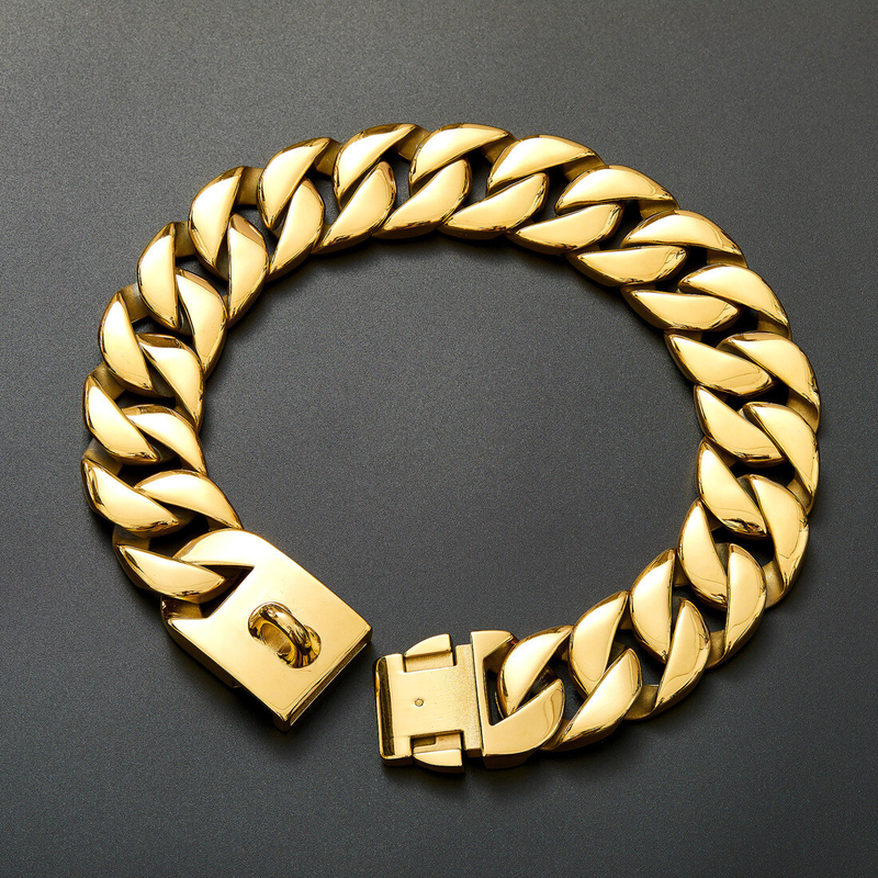32mm Large Dog Pet P Choke Cuban Chain Solid Stainless Steel Pet Training Collar