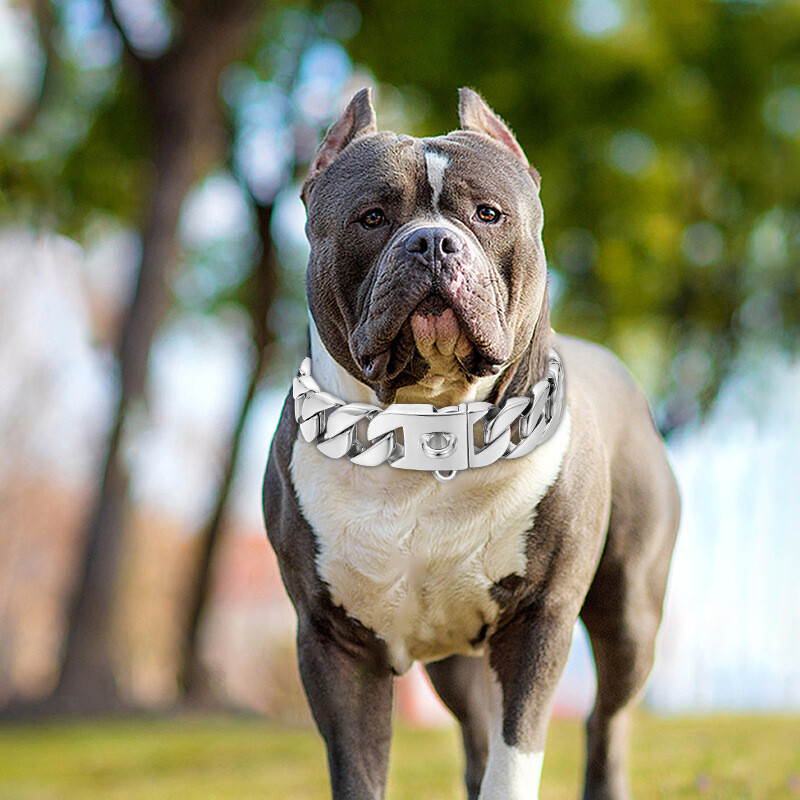 32mm Large Dog Pet P Choke Cuban Chain Solid Stainless Steel Pet Training Collar