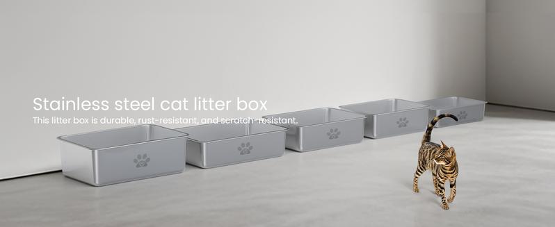 PTLOM Stainless Steel Cat Litter Box High Side, No Lid Large Space, Splash-proof Non-stick Cat Pet Supplies Paws TikTokShopSummerTurnup