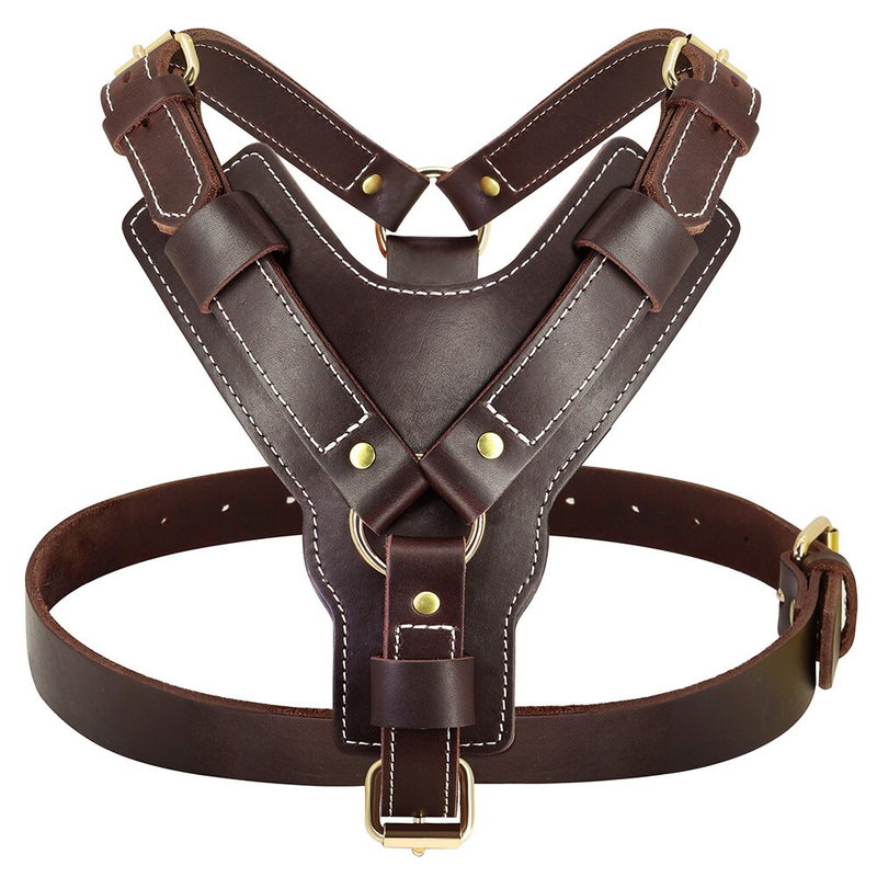 Strong Genuine Leather Dog Harness Adjustable for Large Breeds Pitbull Mastiff