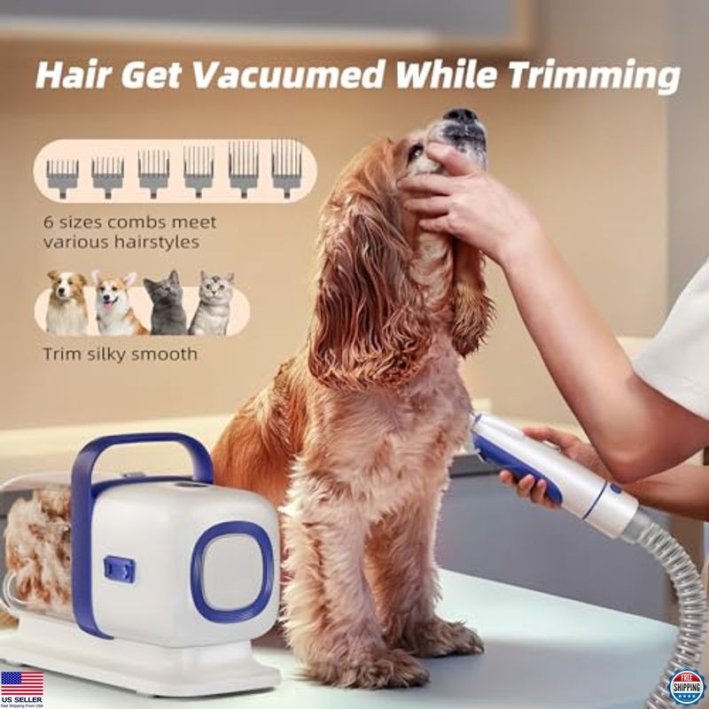 Pet Grooming Kit with Vacuum, Low Noise Clipper & Shedding Brush for Dogs/Cats