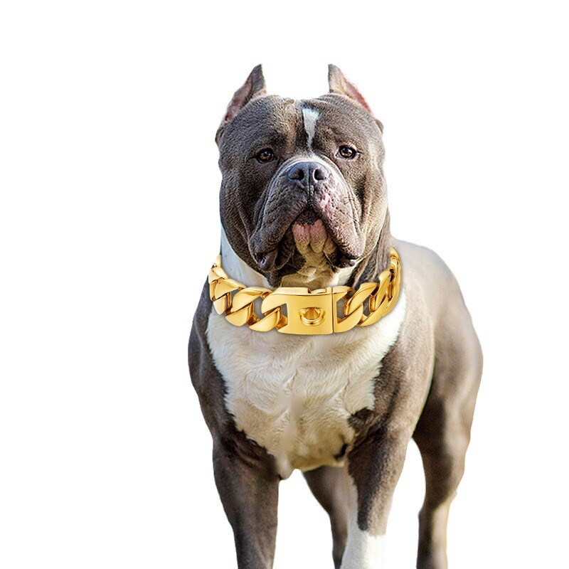 32mm Large Dog Pet P Choke Cuban Chain Solid Stainless Steel Pet Training Collar