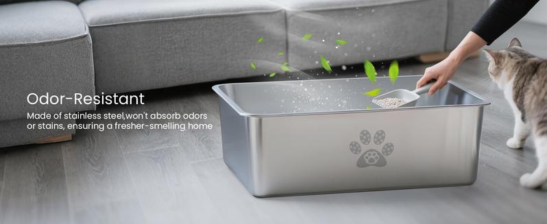 PTLOM Stainless Steel Cat Litter Box High Side, No Lid Large Space, Splash-proof Non-stick Cat Pet Supplies Paws TikTokShopSummerTurnup