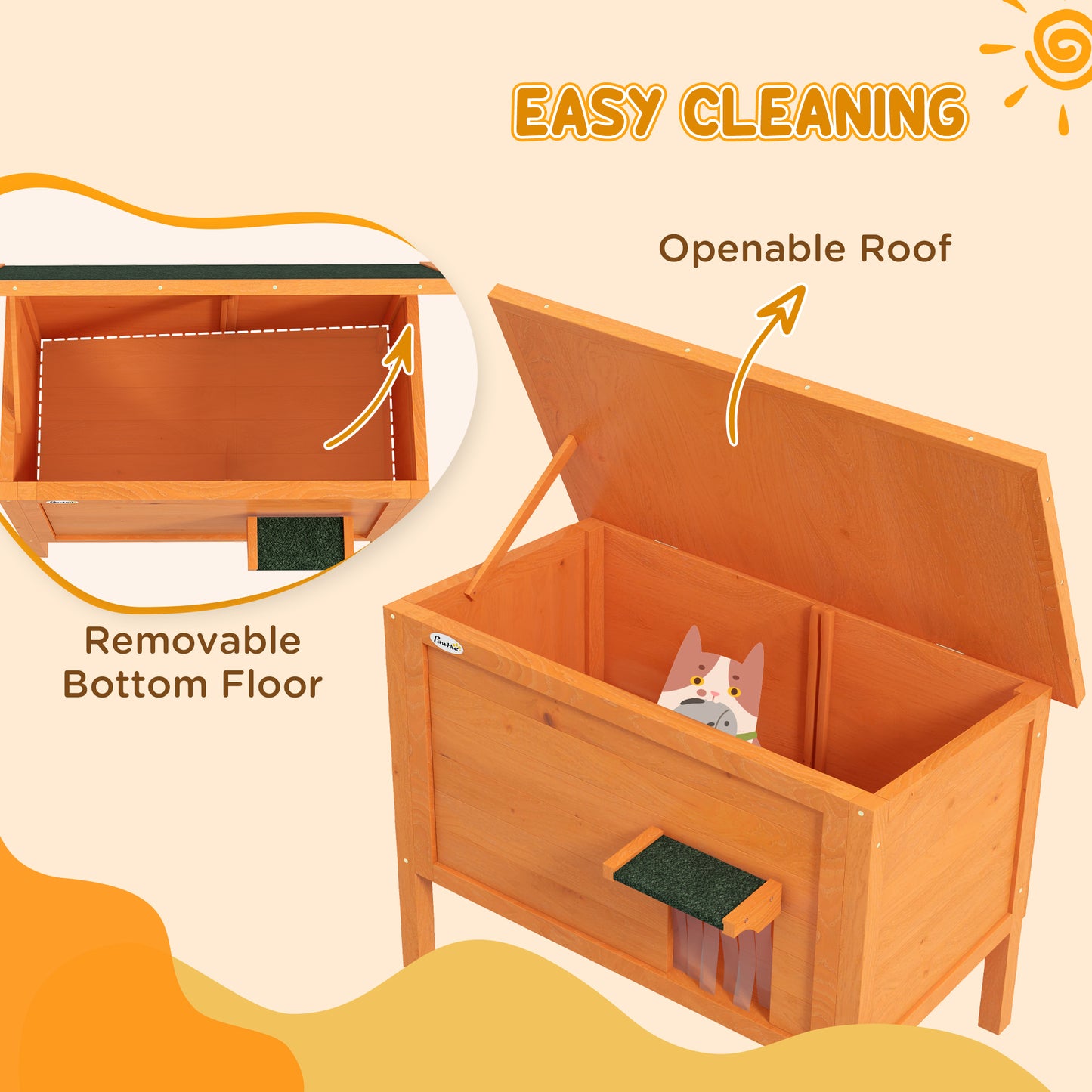 PawHut Outdoor Feral Cat House Insulated w/ Openable Roof