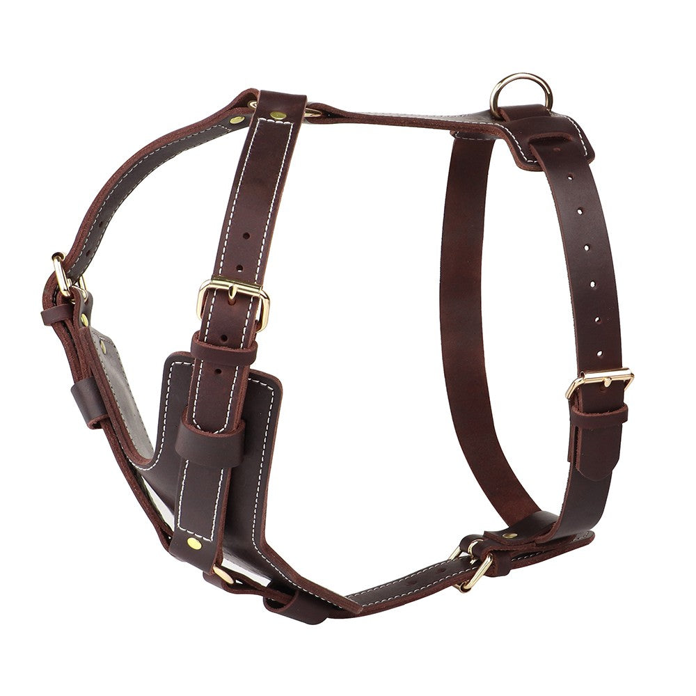 Strong Genuine Leather Dog Harness Adjustable for Large Breeds Pitbull Mastiff