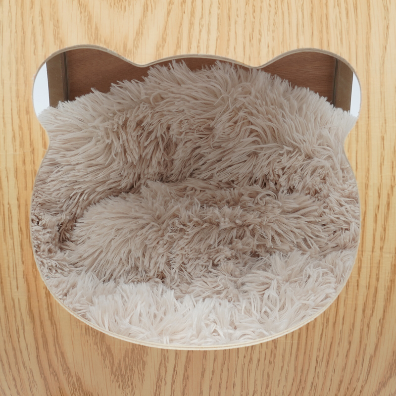 Wooden Spaceship Cat Bed House with Cushion, Modern Pet Bed 18.7lbs Capacity
