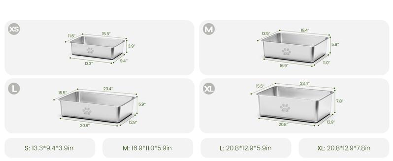 PTLOM Stainless Steel Cat Litter Box High Side, No Lid Large Space, Splash-proof Non-stick Cat Pet Supplies Paws TikTokShopSummerTurnup