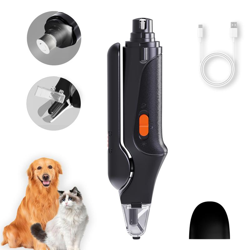 2-in-1 pet nail polisher, dog nail clipper trimmer, ultra quiet electric nail set, rechargeable, suitable for trimming toes and claws of dogs and cats of all sizes