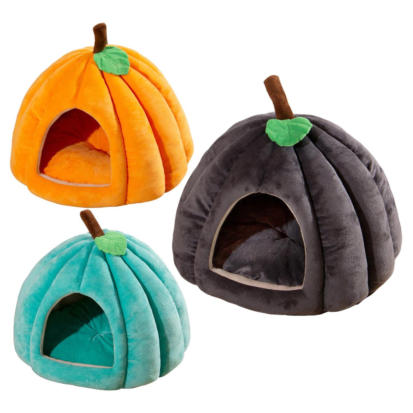 Pumpkin Cat Bed Cute Halloween Cat House Warm Pet Cave Semi-Enclosed Sleeping