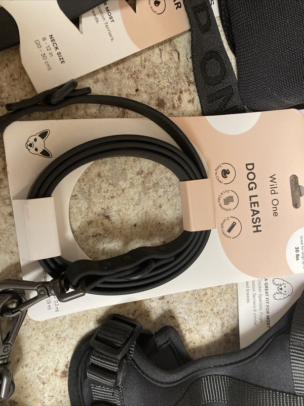 Wild One Dog Harness Leash Collar Poop Bag Treat Bag Matching Small Black 