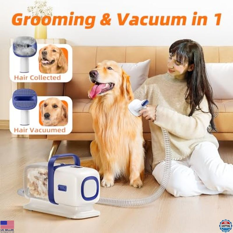Pet Grooming Kit with Vacuum, Low Noise Clipper & Shedding Brush for Dogs/Cats