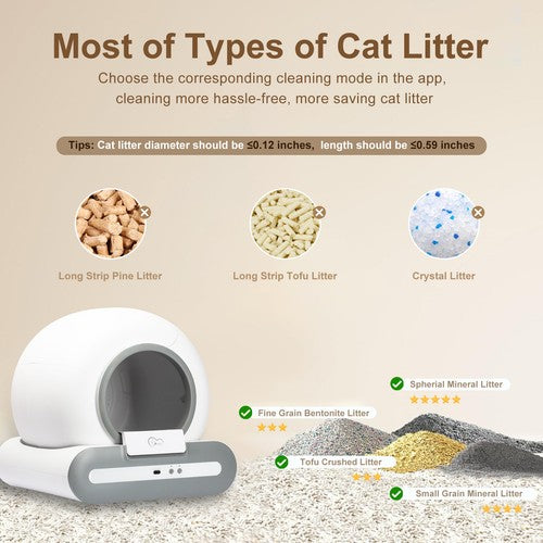 DOEL Self Cleaning Cat Litter Box Automatic 65L APP Control w/ Trash Bags & Mat