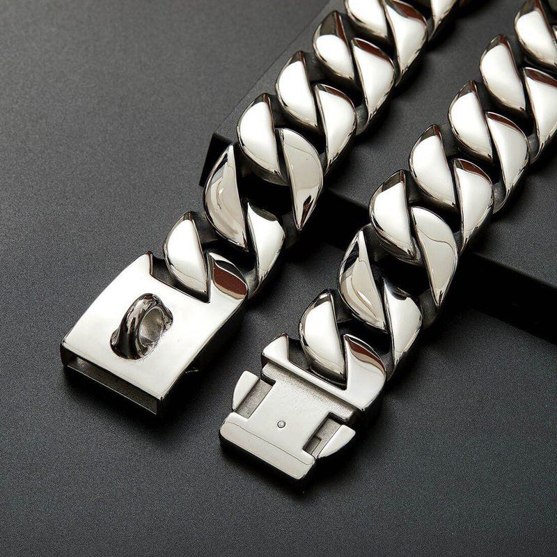 32mm Large Dog Pet P Choke Cuban Chain Solid Stainless Steel Pet Training Collar