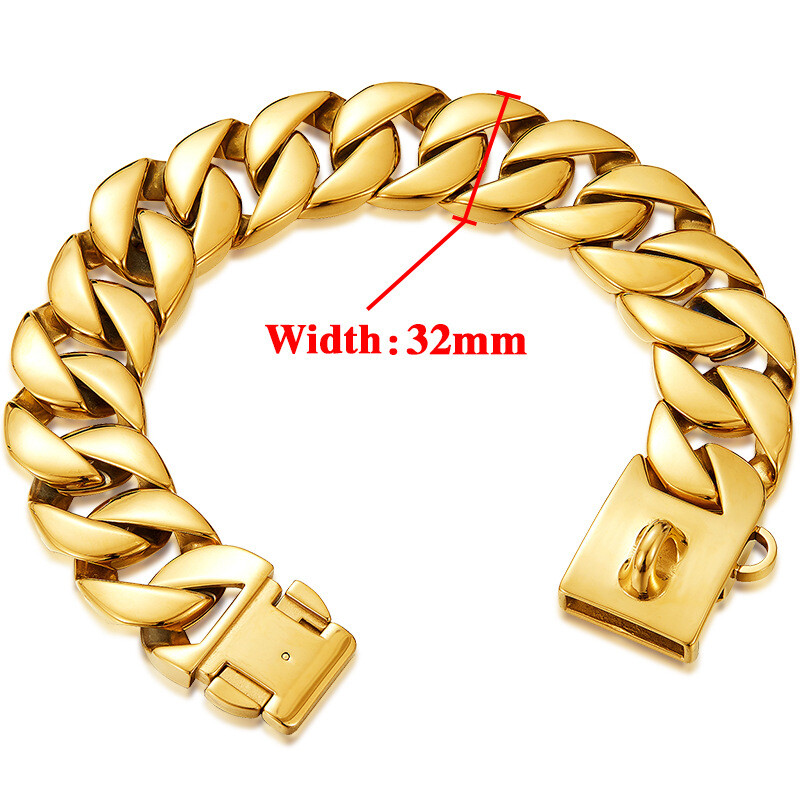 32mm Large Dog Pet P Choke Cuban Chain Solid Stainless Steel Pet Training Collar