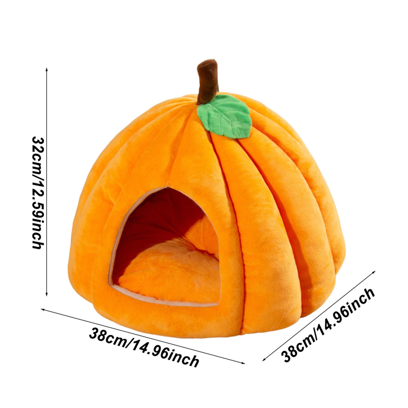 Pumpkin Cat Bed Cute Halloween Cat House Warm Pet Cave Semi-Enclosed Sleeping