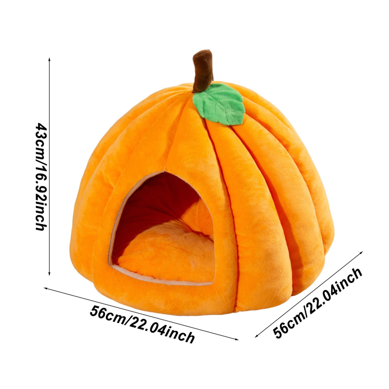 Pumpkin Cat Bed Cute Halloween Cat House Warm Pet Cave Semi-Enclosed Sleeping