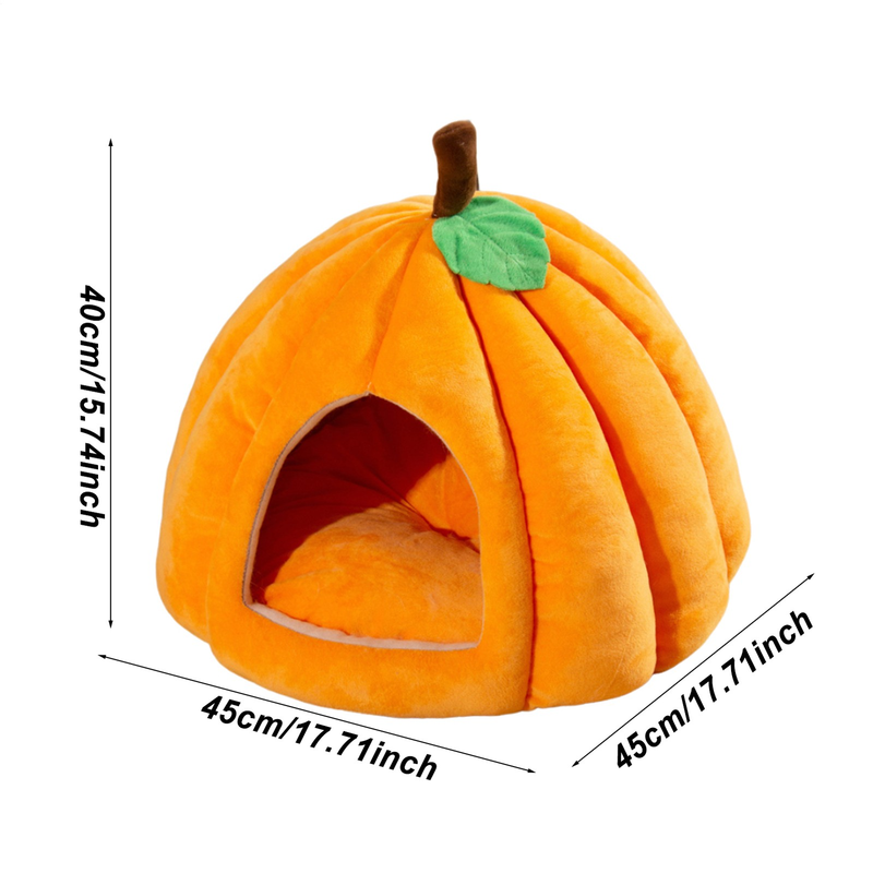 Pumpkin Cat Bed Cute Halloween Cat House Warm Pet Cave Semi-Enclosed Sleeping