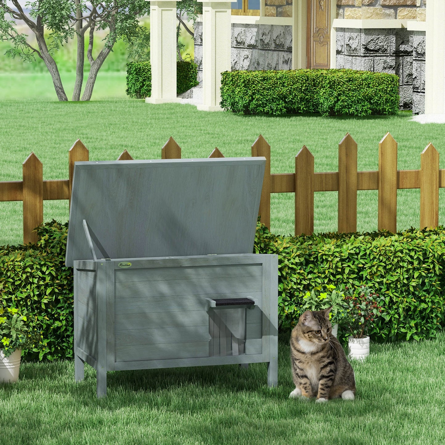 PawHut Outdoor Feral Cat House Insulated w/ Openable Roof