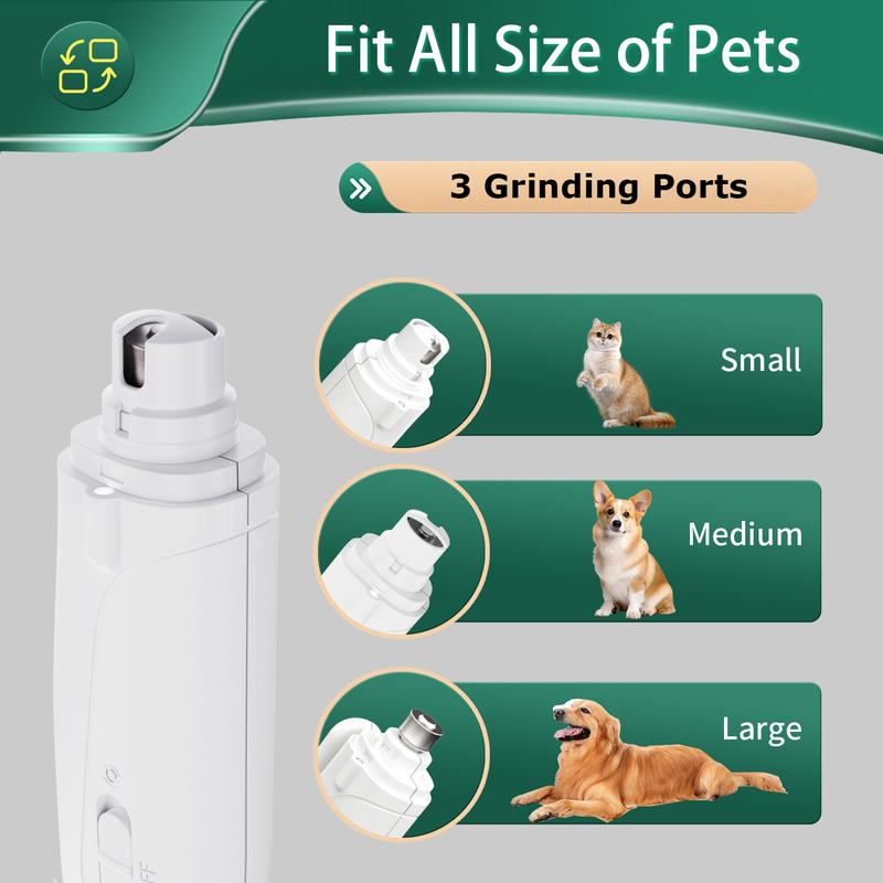 2-in-1 pet nail polisher, dog nail clipper trimmer, ultra quiet electric nail set, rechargeable, suitable for trimming toes and claws of dogs and cats of all sizes