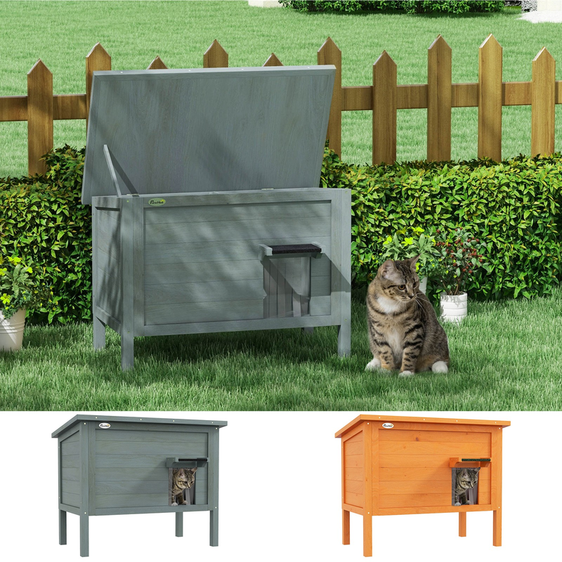 PawHut Outdoor Feral Cat House Insulated w/ Openable Roof
