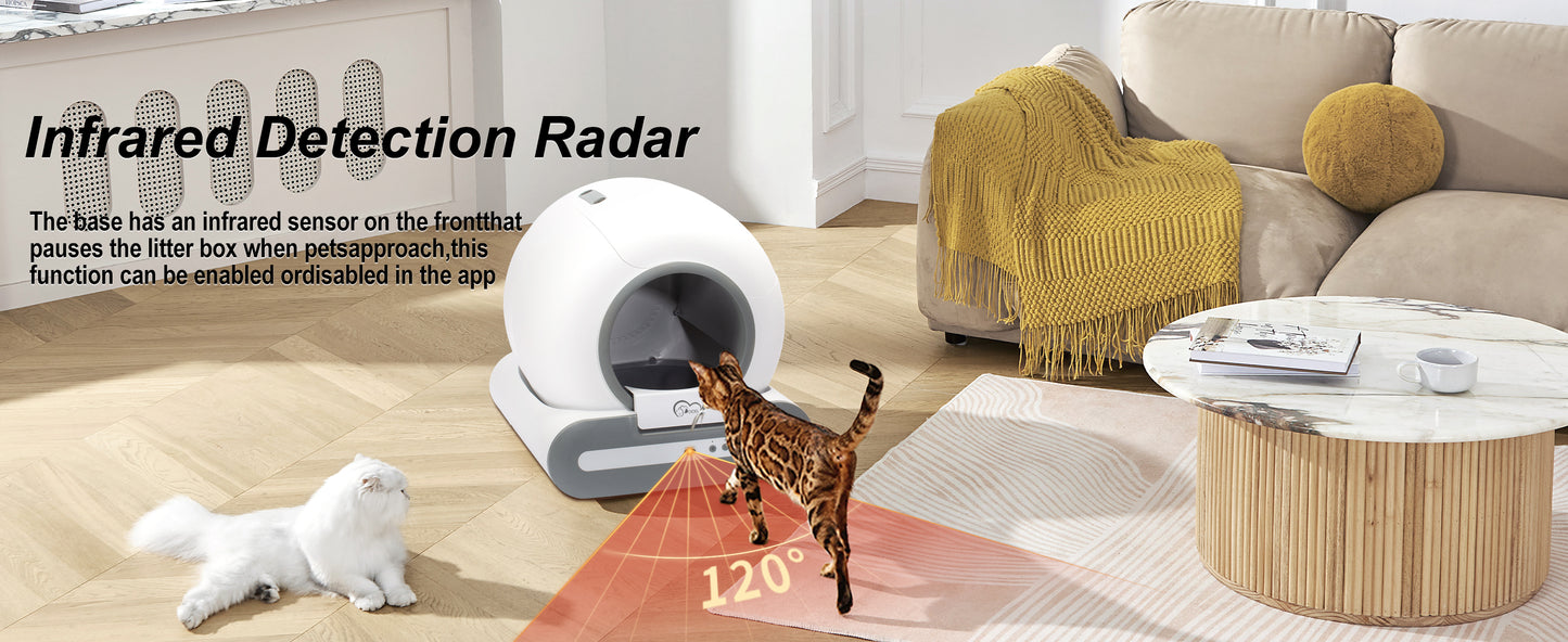 DOEL Self Cleaning Cat Litter Box Automatic 65L APP Control w/ Trash Bags & Mat