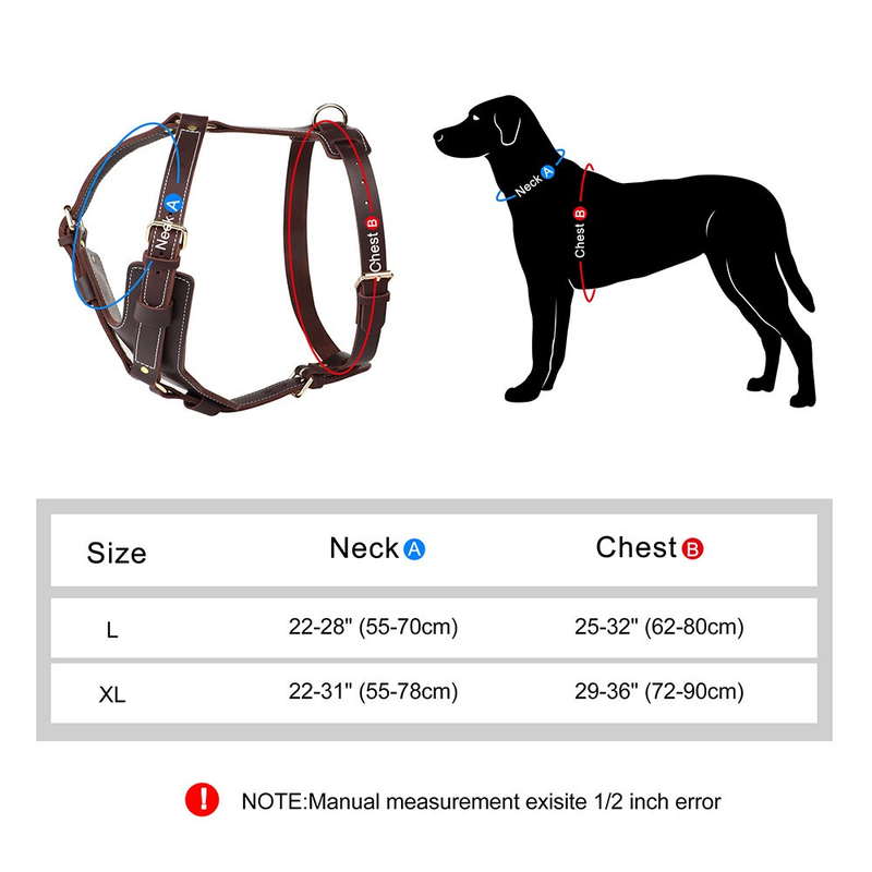 Strong Genuine Leather Dog Harness Adjustable for Large Breeds Pitbull Mastiff