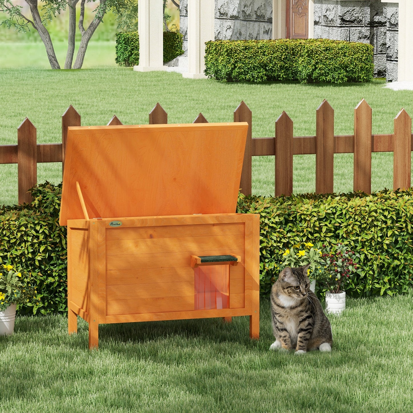 PawHut Outdoor Feral Cat House Insulated w/ Openable Roof