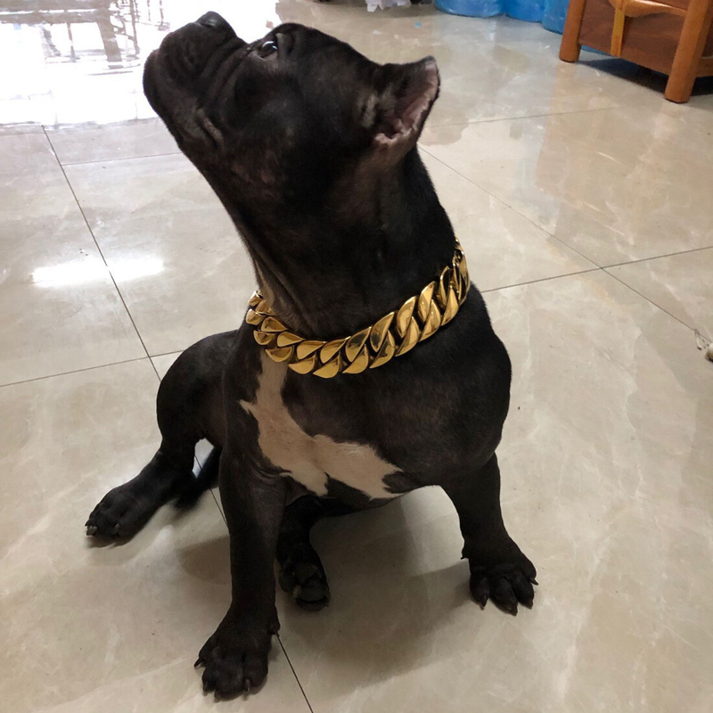 32mm Large Dog Pet P Choke Cuban Chain Solid Stainless Steel Pet Training Collar