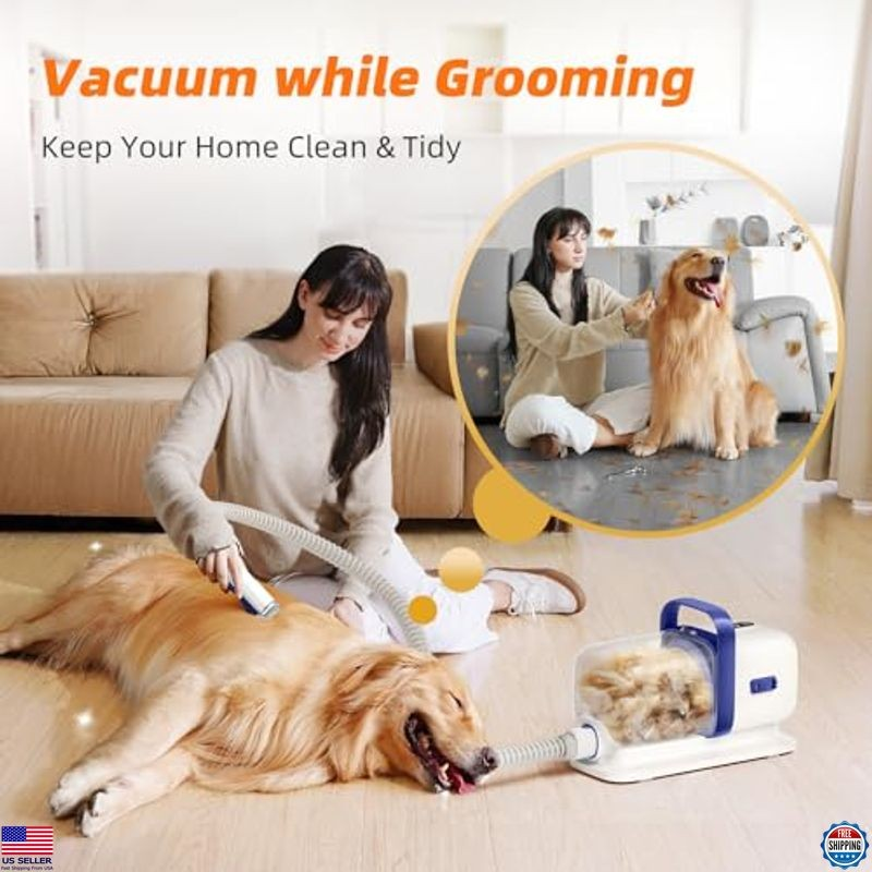 Pet Grooming Kit with Vacuum, Low Noise Clipper & Shedding Brush for Dogs/Cats
