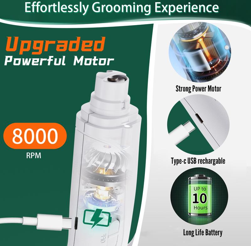 2-in-1 pet nail polisher, dog nail clipper trimmer, ultra quiet electric nail set, rechargeable, suitable for trimming toes and claws of dogs and cats of all sizes