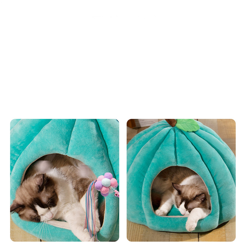 Pumpkin Cat Bed Cute Halloween Cat House Warm Pet Cave Semi-Enclosed Sleeping