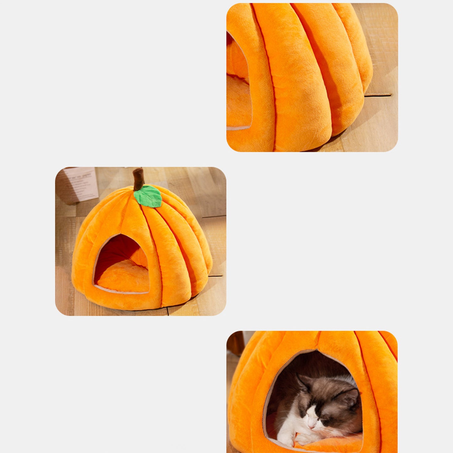 Pumpkin Cat Bed Cute Halloween Cat House Warm Pet Cave Semi-Enclosed Sleeping