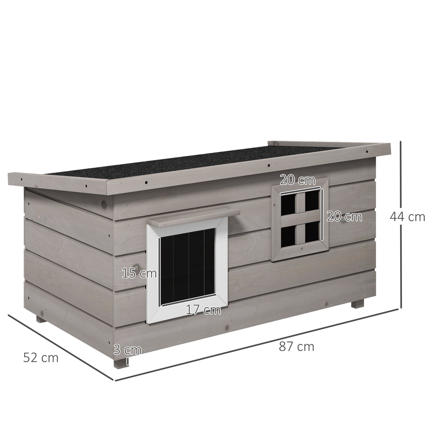 PawHut Outdoor Wooden Cat House with Openable Top, Asphalt Roof, Window, Grey