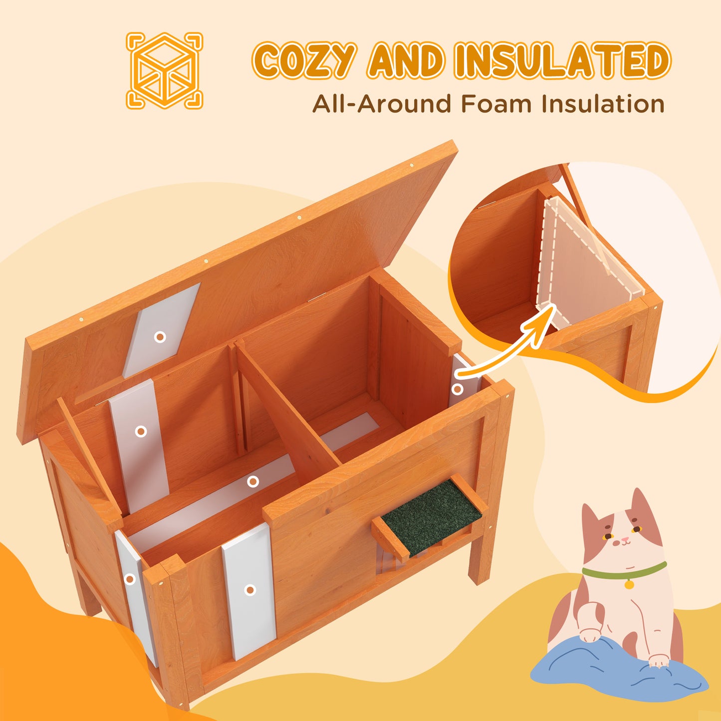 PawHut Outdoor Feral Cat House Insulated w/ Openable Roof