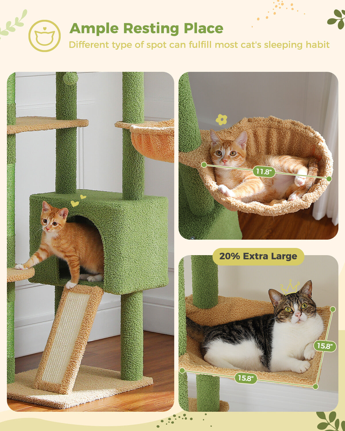 PAWZ Road Cat Tree Tower Floor to Ceiling Scratcher Height Adjustable 91''~100"