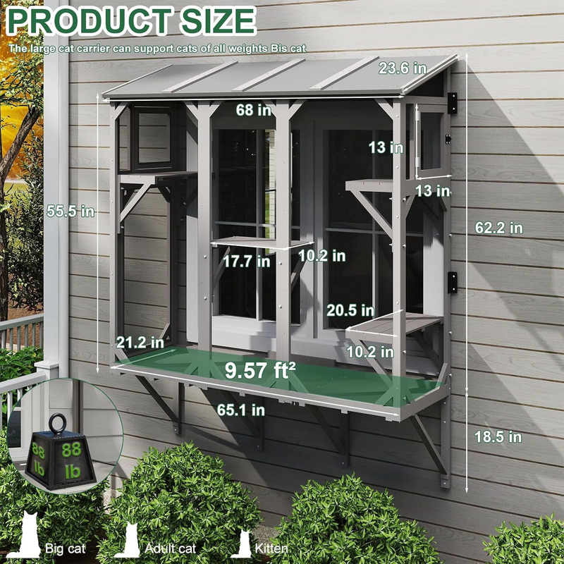 Petscosset Cat Catio Expandable Window Box Enclosure for Multiple Indoor Cats