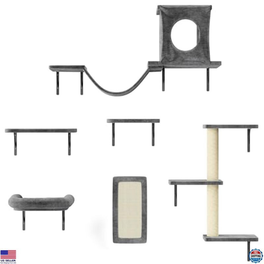 Luxury Cat Wall Shelves Set, 6 Pcs Indoor Climber with Condo, Scratching Pad,