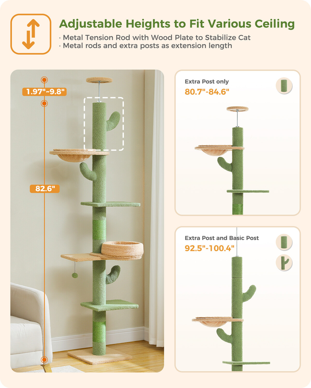 PAWZ Road Cactus Floor to Ceiling Cat Tree Tower Cat Scratching Post Scratcher