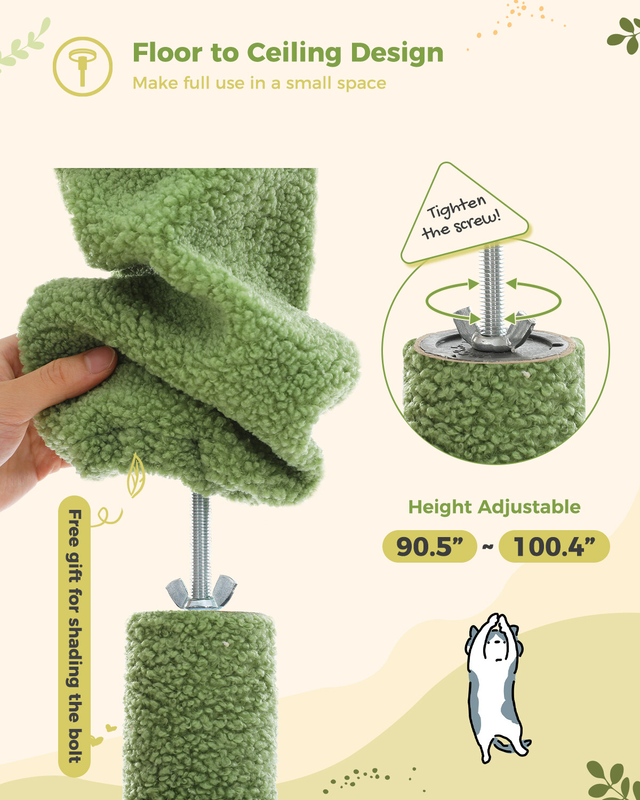 PAWZ Road Cat Tree Tower Floor to Ceiling Scratcher Height Adjustable 91''~100"