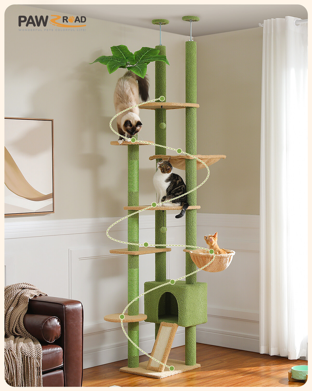 PAWZ Road Cat Tree Tower Floor to Ceiling Scratcher Height Adjustable 91''~100"
