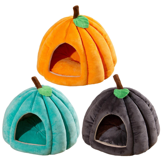 Pumpkin Cat Bed Cute Halloween Cat House Warm Pet Cave Semi-Enclosed Sleeping