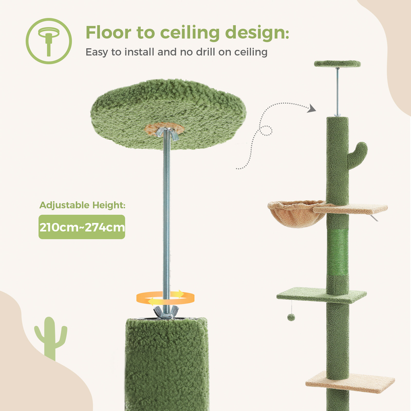 PAWZ Road Cactus Floor to Ceiling Cat Tree Tower Cat Scratching Post Scratcher