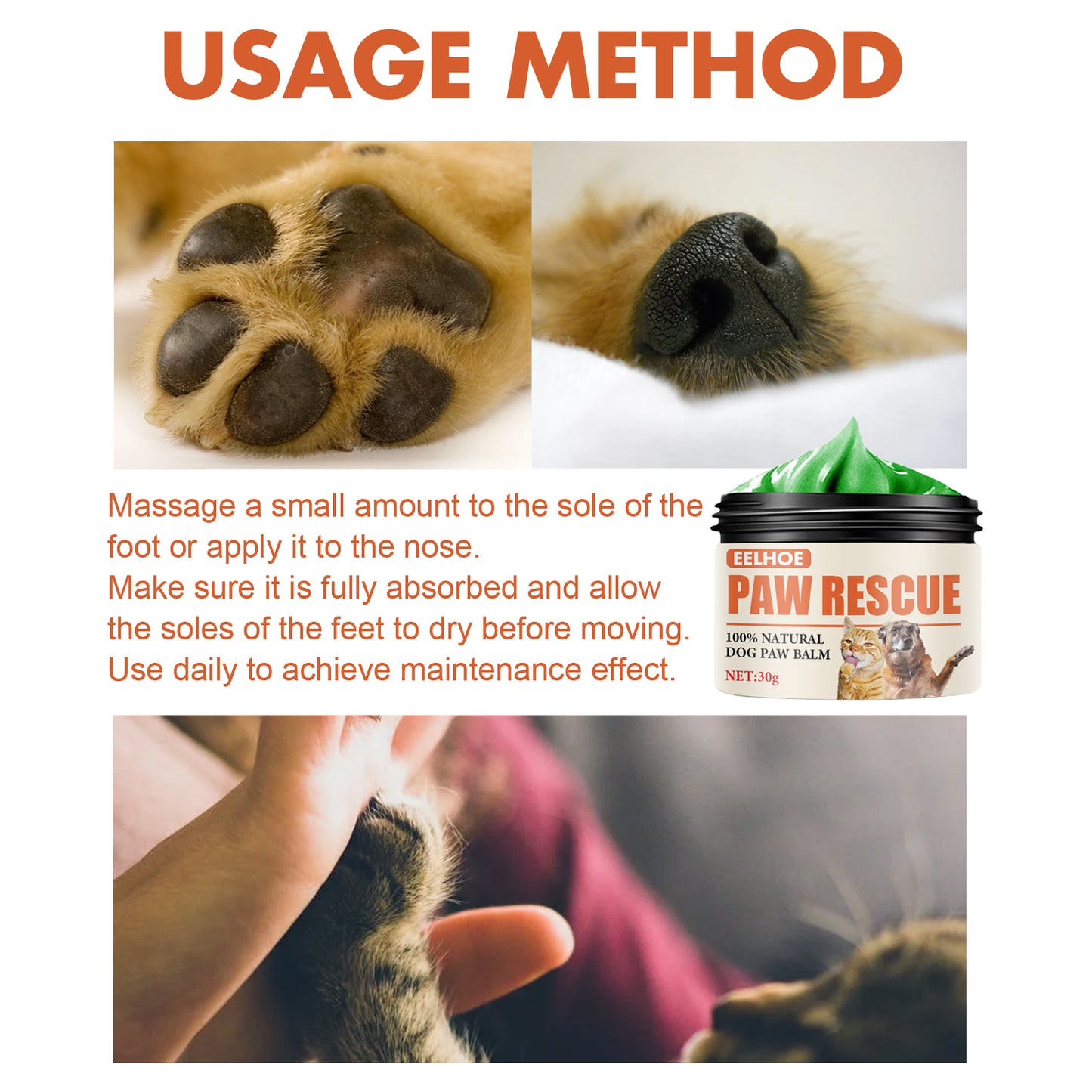 EELHOE Pet Paw Balm Cat and Dog Paw Pads Protective Oil Soothing Moisturizing Nourishing Paw Repair for Dry Cracked Paws
