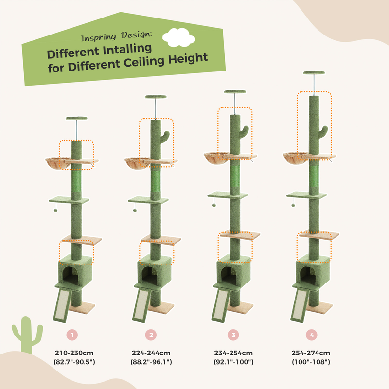 PAWZ Road Cactus Floor to Ceiling Cat Tree Tower Cat Scratching Post Scratcher